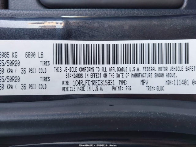 Продажа на аукционе авто 2014 Jeep Grand Cherokee Overland, vin: 1C4RJFCM0EC315831, номер лота: 46266292