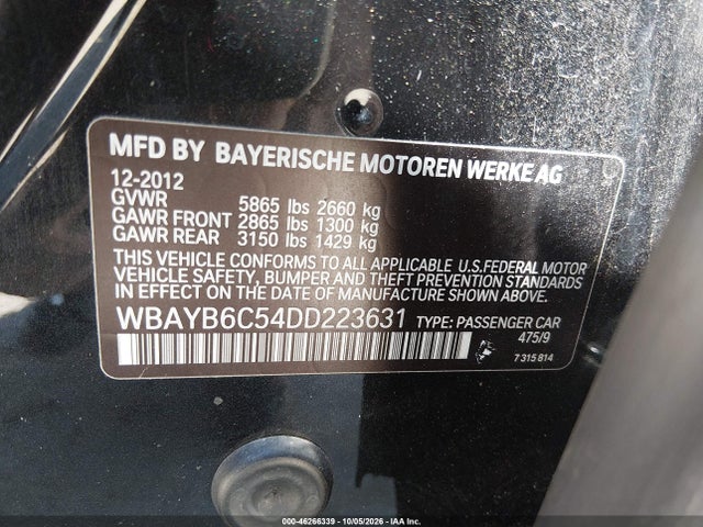 46266339 :رقم المزاد ، WBAYB6C54DD223631 vin ، 2013 Bmw 750i Xdrive مزاد بيع