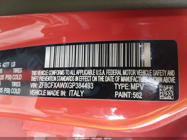 2016 Fiat 500x Pop მანქანა იყიდება აუქციონზე, vin: ZFBCFXAWXGP384493, აუქციონის ნომერი: 46266371