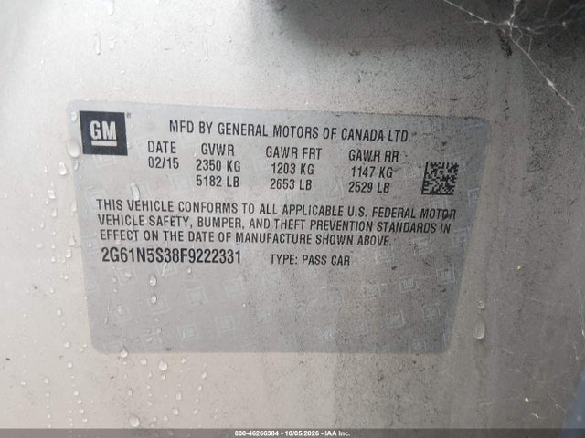 46266384 :رقم المزاد ، 2G61N5S38F9222331 vin ، 2015 Cadillac Xts Luxury مزاد بيع