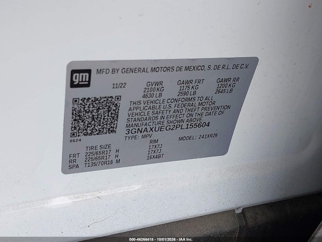 Продаж на аукціоні авто 2023 Chevrolet Equinox Awd Lt, vin: 3GNAXUEG2PL155604, номер лоту: 46266418