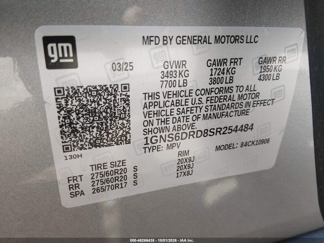 Aukcja sprzedaży 2025 Chevrolet Suburban 4wd Z71, vin: 1GNS6DRD8SR254484, numer aukcji: 46266438