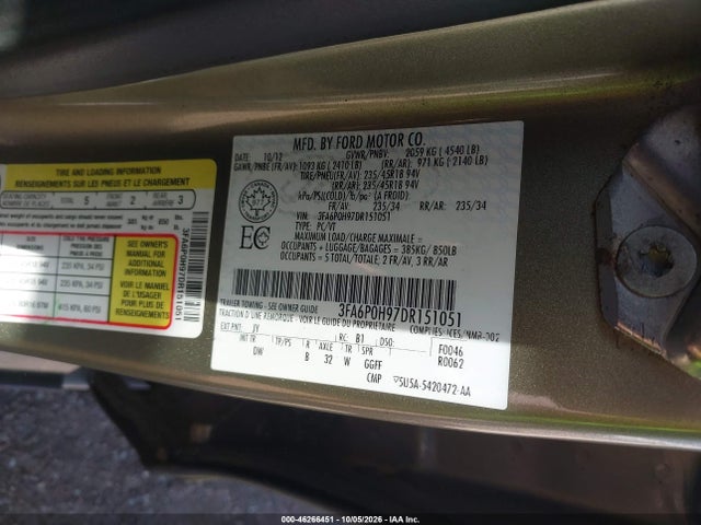 Aukcja sprzedaży 2013 Ford Fusion Se, vin: 3FA6P0H97DR151051, numer aukcji: 46266451