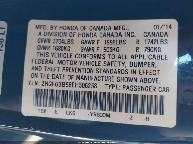 2HGFG3B58EH506258 Honda Civic Lx