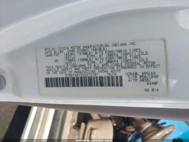 Aukcja sprzedaży 2002 Toyota Tundra Ltd V8, vin: 5TBBT48152S273707, numer aukcji: 46266485