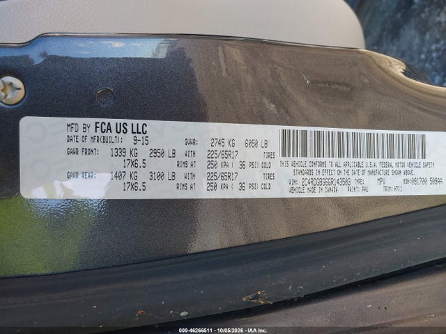 Продаж на аукціоні авто 2016 Dodge Grand Caravan Se, vin: 2C4RDGBG6GR143503, номер лоту: 46266511