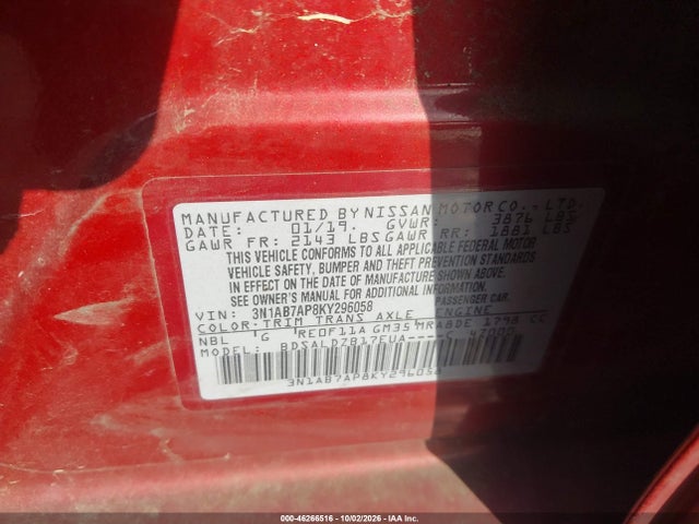 3N1AB7AP8KY296058 Nissan SENTRA SV
