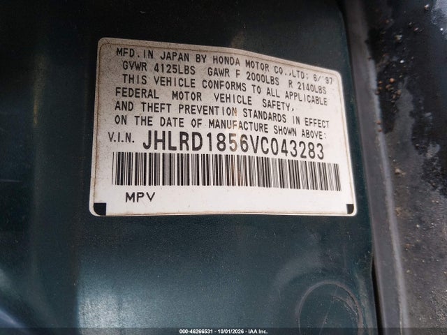Продажа на аукционе авто 1997 Honda Cr-v, vin: JHLRD1856VC043283, номер лота: 46266531