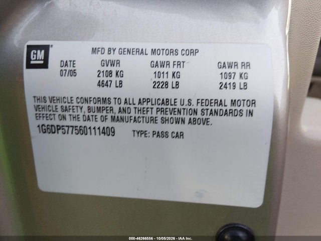 Продаж на аукціоні авто 2006 Cadillac Cts Standard, vin: 1G6DP577560111409, номер лоту: 46266556