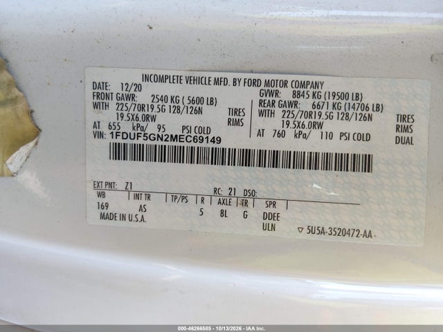 Продажа на аукционе авто 2021 Ford F-550 Chassis Xl, vin: 1FDUF5GN2MEC69149, номер лота: 46266585