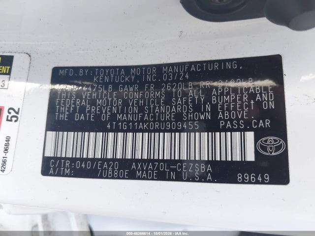 4T1G11AK0RU909455 Toyota CAMRY SE