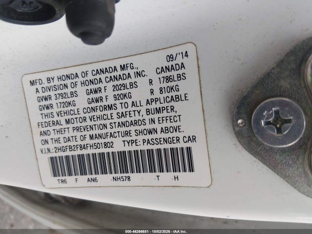 Продаж на аукціоні авто 2015 Honda Civic Ex, vin: 2HGFB2F84FH501802, номер лоту: 46266651