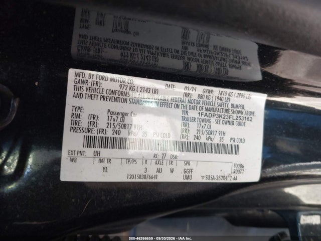 2015 Ford Focus Se მანქანა იყიდება აუქციონზე, vin: 1FADP3K23FL253162, აუქციონის ნომერი: 46266659