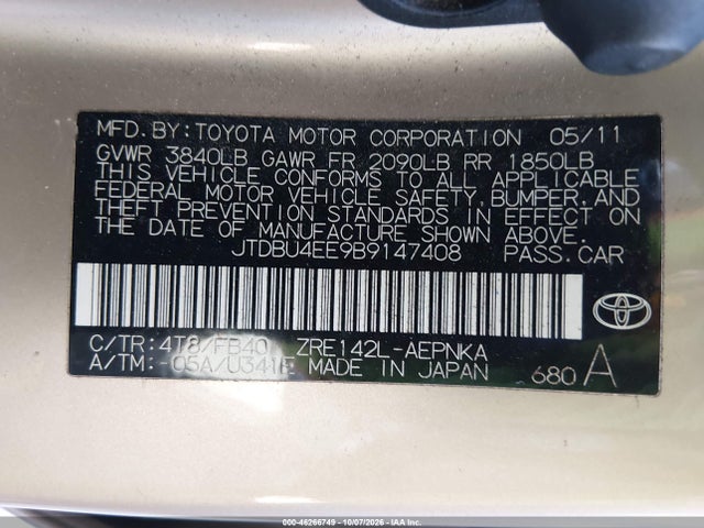 Продажа на аукционе авто 2011 Toyota Corolla Le, vin: JTDBU4EE9B9147408, номер лота: 46266749