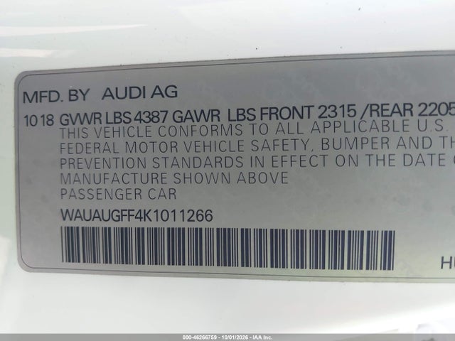 Aukcja sprzedaży 2019 Audi A3 40 Premium, vin: WAUAUGFF4K1011266, numer aukcji: 46266759
