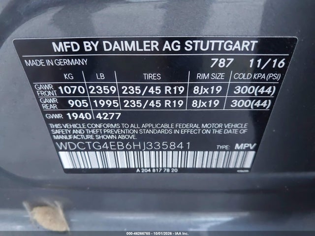 Продаж на аукціоні авто 2017 Mercedes-benz Gla 250, vin: WDCTG4EB6HJ335841, номер лоту: 46266765
