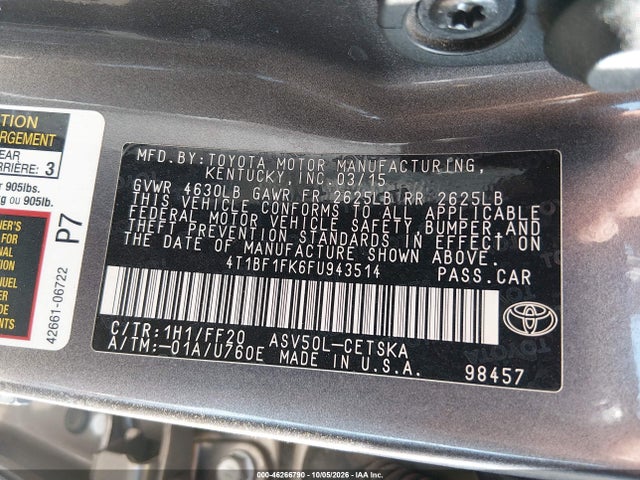 Toyota CAMRY SE 2015 4T1BF1FK6FU943514 Image 9