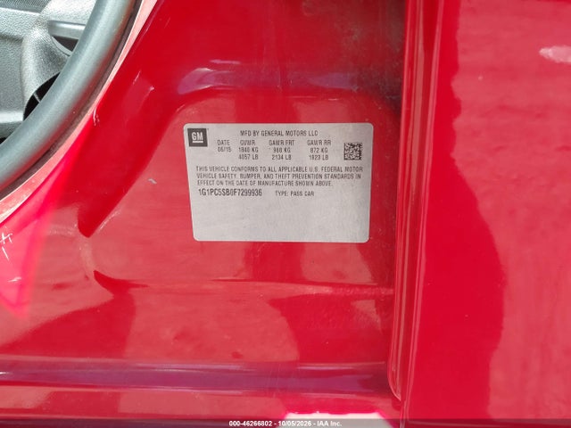 Продаж на аукціоні авто 2015 Chevrolet Cruze 1lt Auto, vin: 1G1PC5SB0F7299936, номер лоту: 46266802