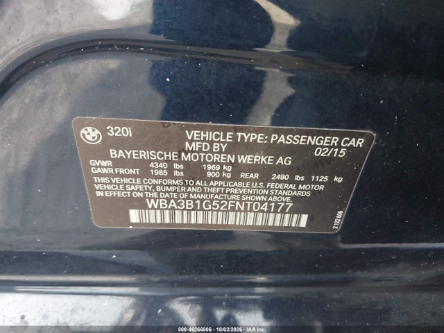 Aukcja sprzedaży 2015 Bmw 320i, vin: WBA3B1G52FNT04177, numer aukcji: 46266806