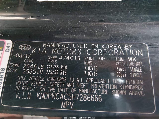 2017 Kia Sportage Ex მანქანა იყიდება აუქციონზე, vin: KNDPNCAC5H7286666, აუქციონის ნომერი: 46266880
