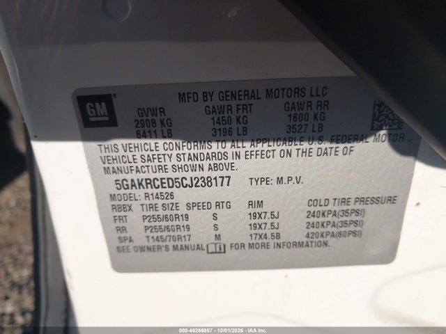 Aukcja sprzedaży 2012 Buick Enclave Leather, vin: 5GAKRCED5CJ238177, numer aukcji: 46266887