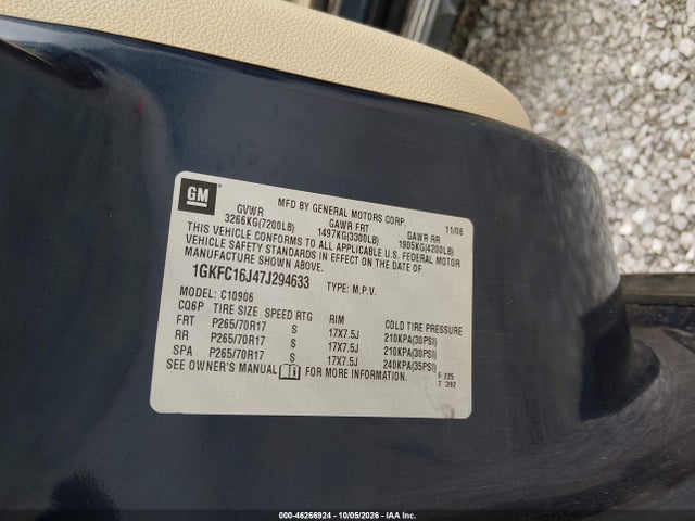 46266924 :رقم المزاد ، 1GKFC16J47J294633 vin ، 2007 Gmc Yukon Xl 1500 Slt مزاد بيع