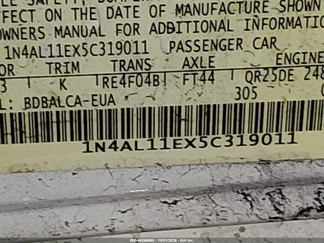 Продажа на аукционе авто 2005 Nissan Altima 2.5 S, vin: 1N4AL11EX5C319011, номер лота: 46266960