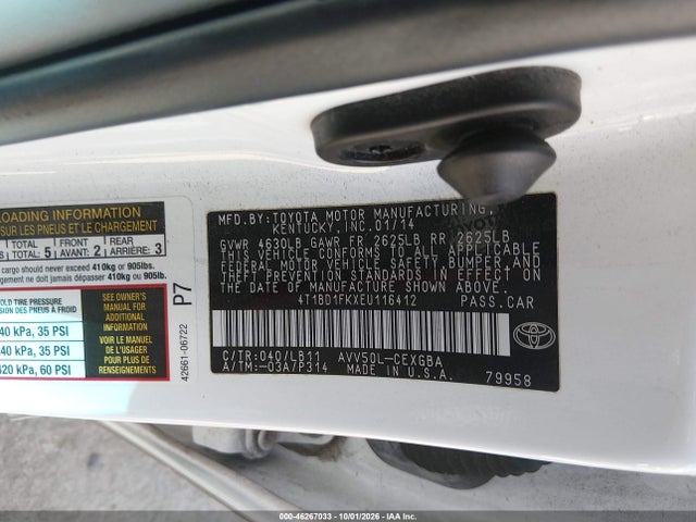 4T1BD1FKXEU116412 Toyota Camry Hybrid Xle