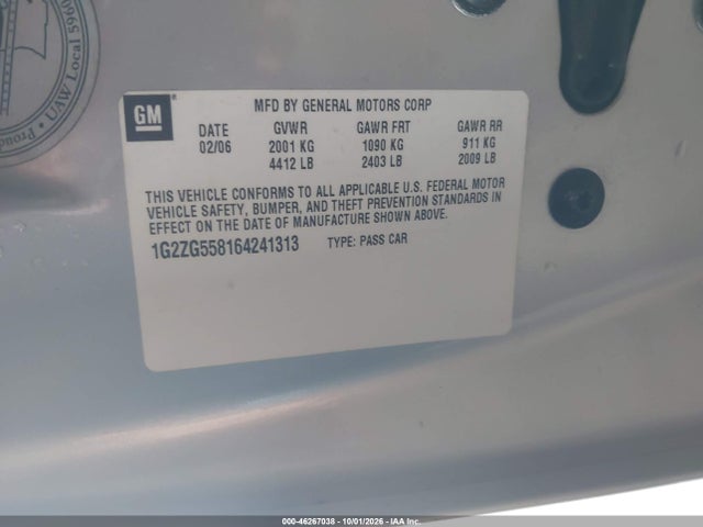 Продаж на аукціоні авто 2006 Pontiac G6, vin: 1G2ZG558164241313, номер лоту: 46267038