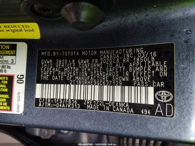 Продаж на аукціоні авто 2016 Toyota Corolla Le, vin: 2T1BURHE9GC637129, номер лоту: 46267062