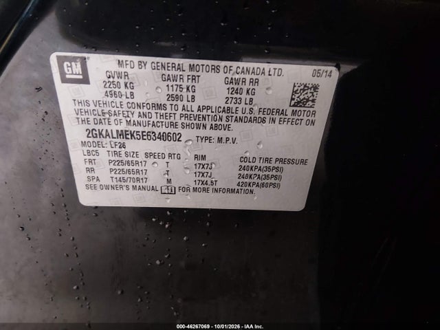 2014 Gmc Terrain Sle-1 მანქანა იყიდება აუქციონზე, vin: 2GKALMEK5E6340602, აუქციონის ნომერი: 46267069