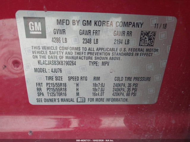 Aukcja sprzedaży 2019 Buick Encore Fwd Preferred, vin: KL4CJASB3KB790264, numer aukcji: 46267131