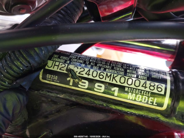 Продажа на аукционе авто 1991 Honda Cb250, vin: JH2MC2406MK000486, номер лота: 46267145