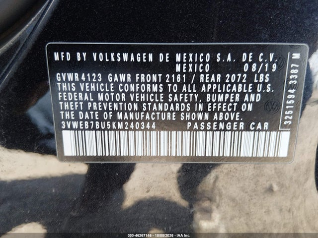 Продаж на аукціоні авто 2019 Volkswagen Jetta 1.4t Sel, vin: 3VWEB7BU5KM240344, номер лоту: 46267146
