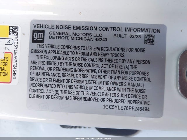2023 Chevrolet Silverado 2500hd 4wd  Standard Bed Wt მანქანა იყიდება აუქციონზე, vin: 1GC5YLE76PF245494, აუქციონის ნომერი: 46267175