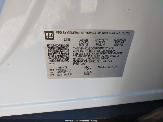 3GNAXHEG1TL374071 Chevrolet Equinox Fwd Lt