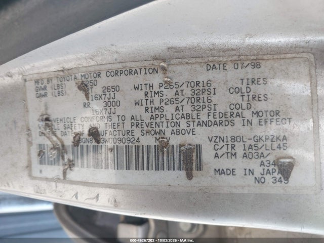 Продаж на аукціоні авто 1998 Toyota 4runner Sr5 V6 Limited, vin: JT3GN87R3W0090924, номер лоту: 46267202