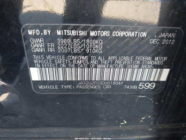 Продажа на аукционе авто 2013 Mitsubishi Lancer Es, vin: JA32U2FU3DU018041, номер лота: 46267234