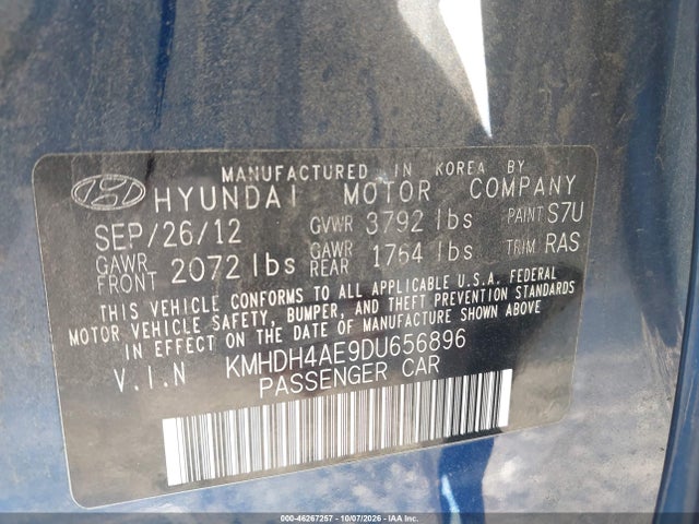 Aukcja sprzedaży 2013 Hyundai Elantra Gls, vin: KMHDH4AE9DU656896, numer aukcji: 46267257