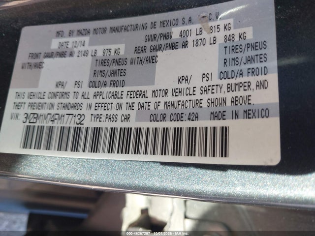 46267287 :رقم المزاد ، 3MZBM1M74FM177132 vin ، 2015 Mazda Mazda3 I Grand Touring مزاد بيع