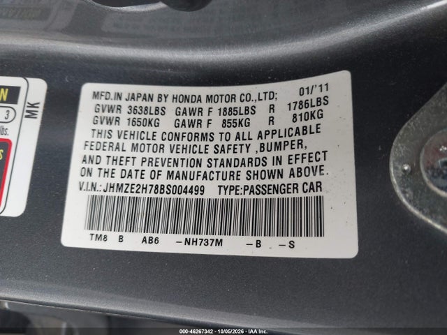 46267342 :رقم المزاد ، JHMZE2H78BS004499 vin ، 2011 Honda Insight Ex مزاد بيع