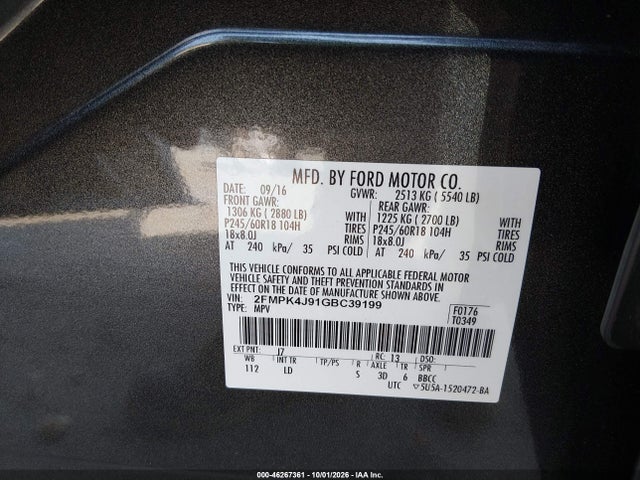 Ford EDGE SEL 2016 2FMPK4J91GBC39199 Image 9
