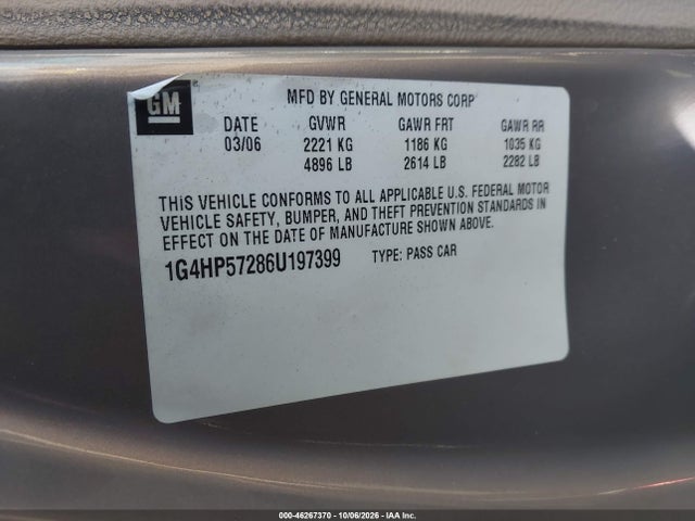 Продаж на аукціоні авто 2006 Buick Lucerne Cx, vin: 1G4HP57286U197399, номер лоту: 46267370