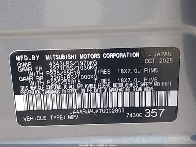 Продаж на аукціоні авто 2026 Mitsubishi Outlander Sport 2.0 Es/2.0 Le/2.0 Ralliart/2.0 S/2.0 Se/2.0 Trail Edition, vin: JA4ARUAUXTU002803, номер лоту: 46267374