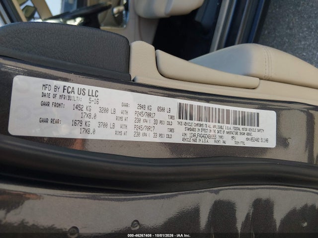 Продажа на аукционе авто 2016 Jeep Grand Cherokee Laredo, vin: 1C4RJFAG4GC420355, номер лота: 46267408