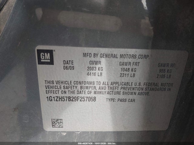 Продаж на аукціоні авто 2009 Chevrolet Malibu Lt, vin: 1G1ZH57B29F257068, номер лоту: 46267426