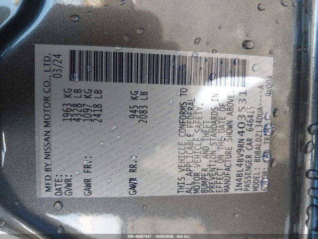 Продажа на аукционе авто 2024 Nissan Altima S Fwd, vin: 1N4BL4BV9RN403531, номер лота: 46267447