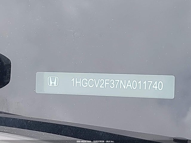 46267554 :رقم المزاد ، 1HGCV2F37NA011740 vin ، 2022 Honda Accord Sport 2.0t مزاد بيع