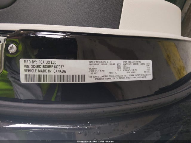 2024 Chrysler Pacifica Touring L მანქანა იყიდება აუქციონზე, vin: 2C4RC1BG0RR187077, აუქციონის ნომერი: 46267579