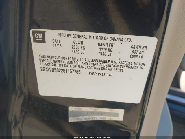 Продаж на аукціоні авто 2006 Buick Lacrosse Cxl, vin: 2G4WD582261157765, номер лоту: 46267590